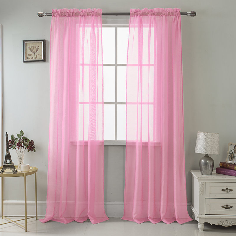 Panneau de rideau transparent simple de couleur unie avec passe-tringle Landose, Vieux rose, l 55 po x L 90 po