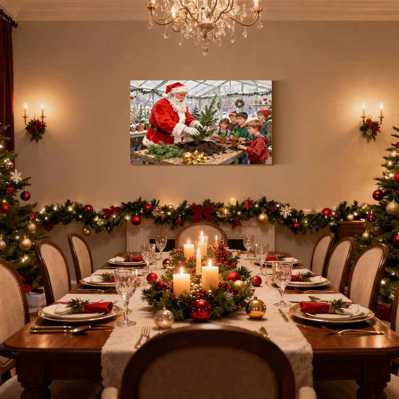 Ensemble de 3 impressions sur toile, arbre de Noël avec des enfants dans une serre, H 16 po x l 24 po