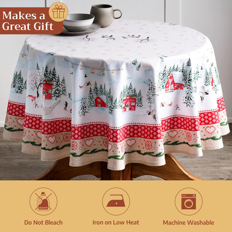Maison d' Hermine Table Cloth Round Table 100% Cotton 63 Inches Fall Tablecloth Reusable Everyday Use for Thanksgiving Christmas Decorations Dining Farmhouse Party (Rural Christmas)