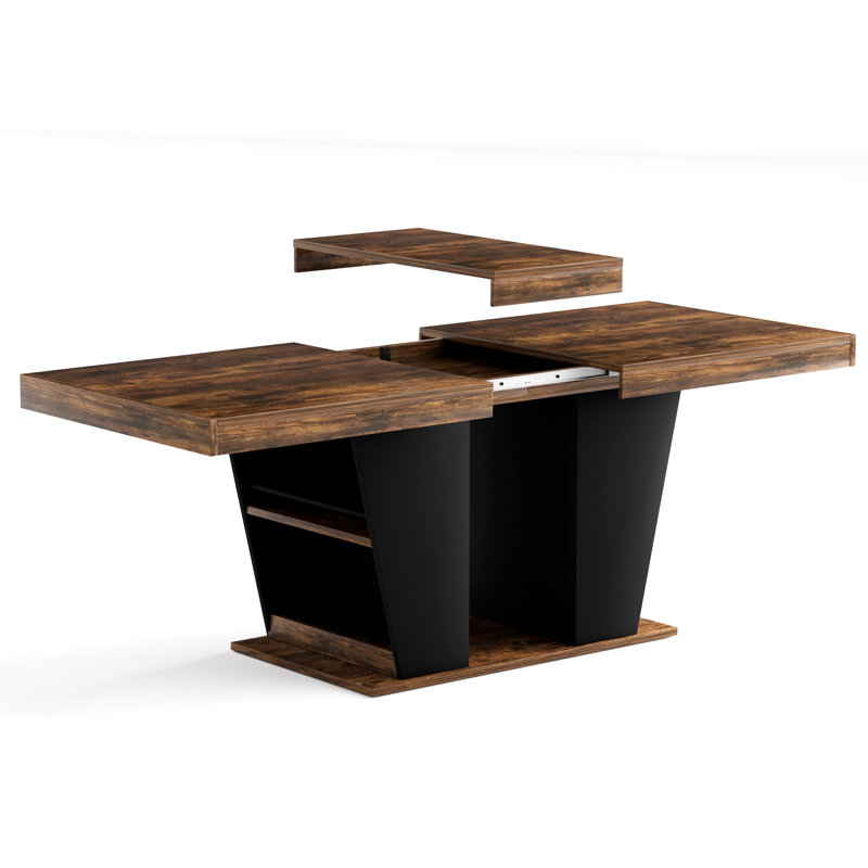 Table de salle à manger en noyer 78,7 po pour 8 à 10 personnes avec tablettes de rangement des deux côtés et table de cuisine extensible en bois