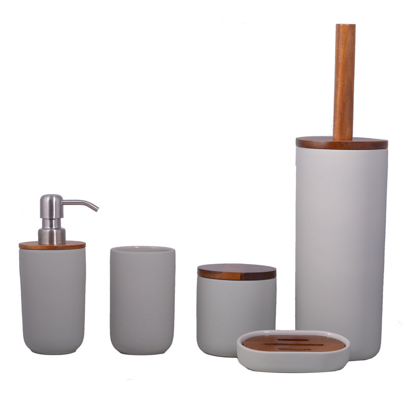 Hanniford Ceramic / Porcelain Bathroom Accessory Set, Light Grey