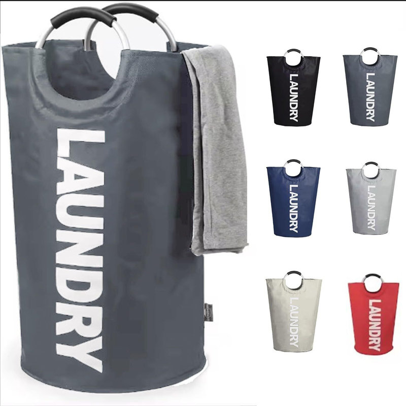 Annakiya Fabric Laundry Bag with Handles, Grey