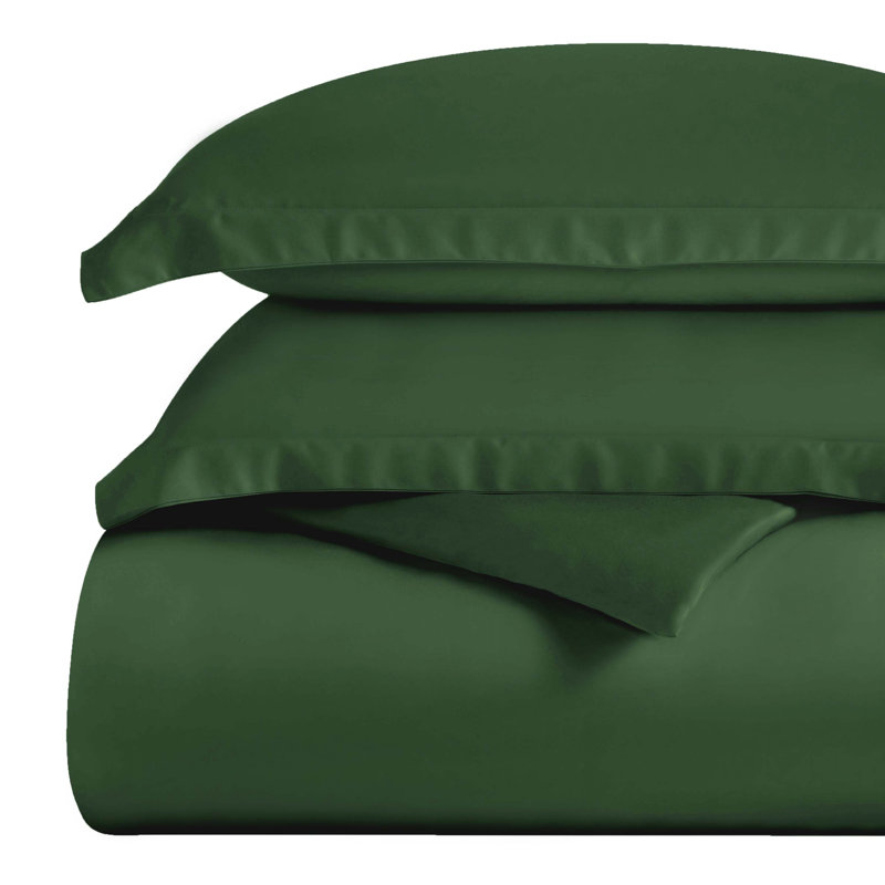 Mitchell Certified Egyptian Cotton 300 Thread Count Solid Duvet Cover Set With Pillow Shams, Hunter Green