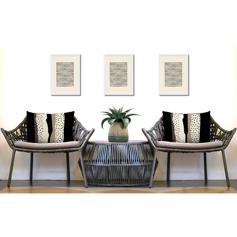 Coussin décoratif intérieur / extérieur en polyester filé Willow, Beige / blanc cassé / noir
