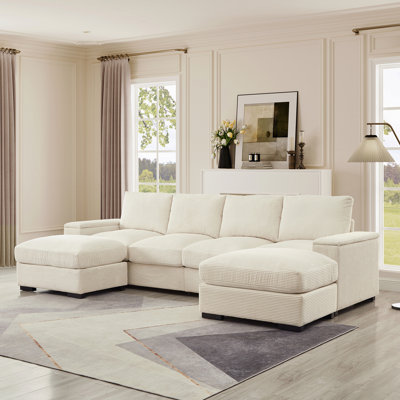 Sectional Sofa with Deep Seating and Movable Ottomans Corduroy Upholstered Furniture for Comfort and Versatility in Living Rooms and Offices