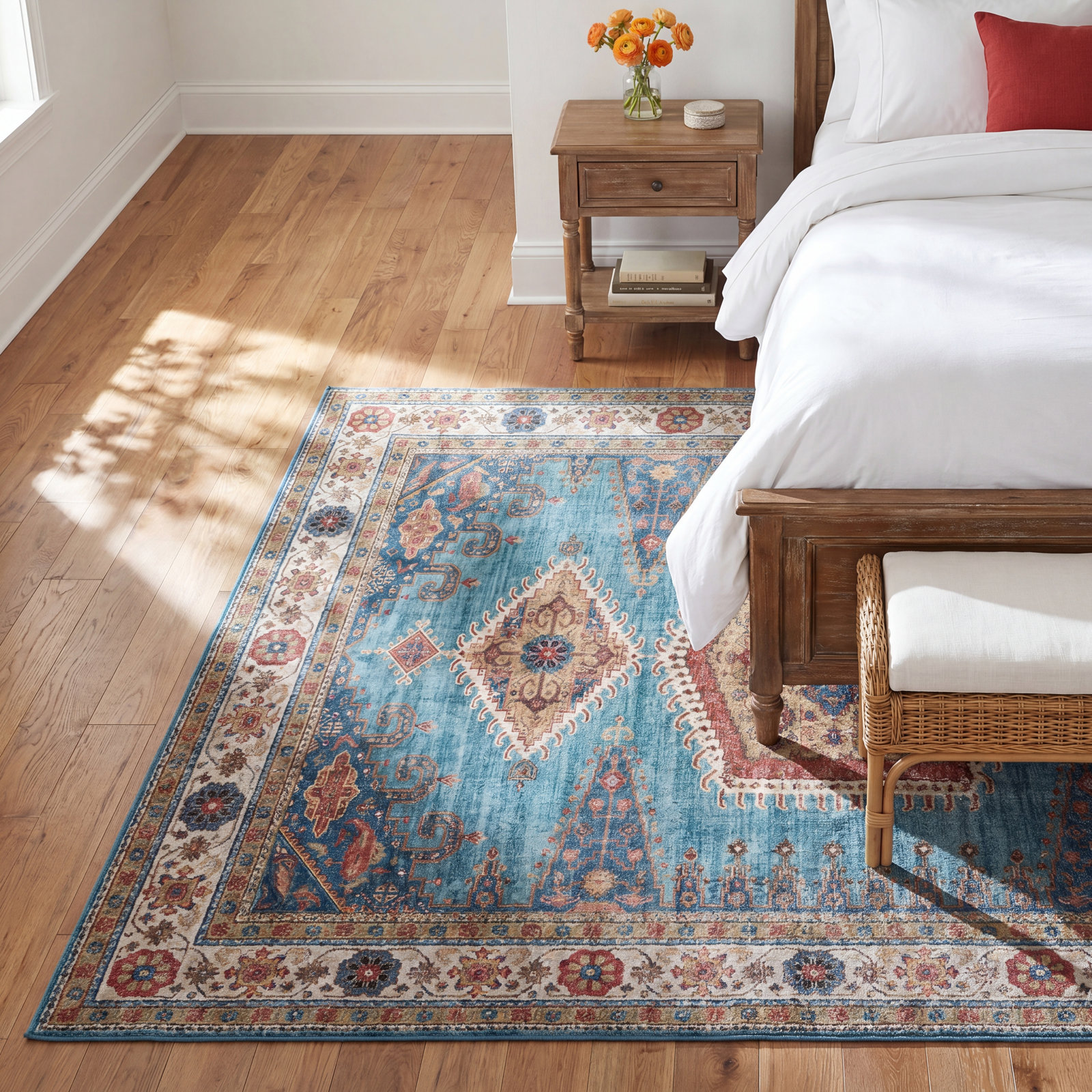 Avonmore Blue Red Gray Oriental Rug, Rectangle 6' x 9'