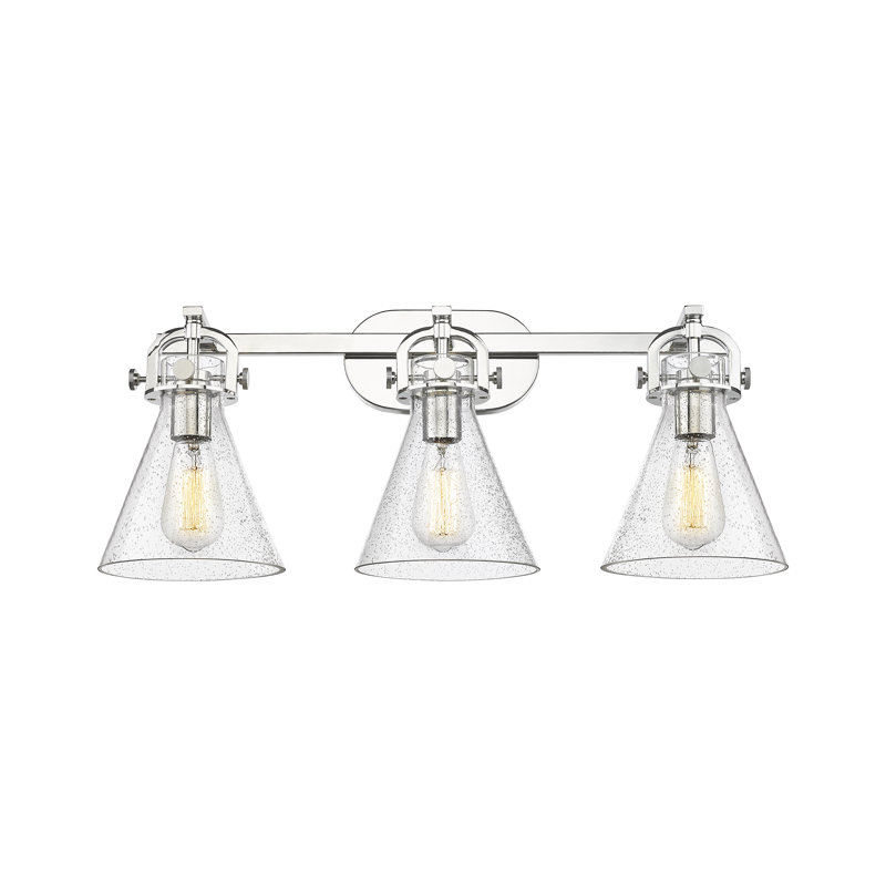 Kosinski - 3 lumières - 27 po - Nickel poli - Abat-jour granuleux - Éclairage pour meuble-lavabo, Light Smoke, Satin Nickel
