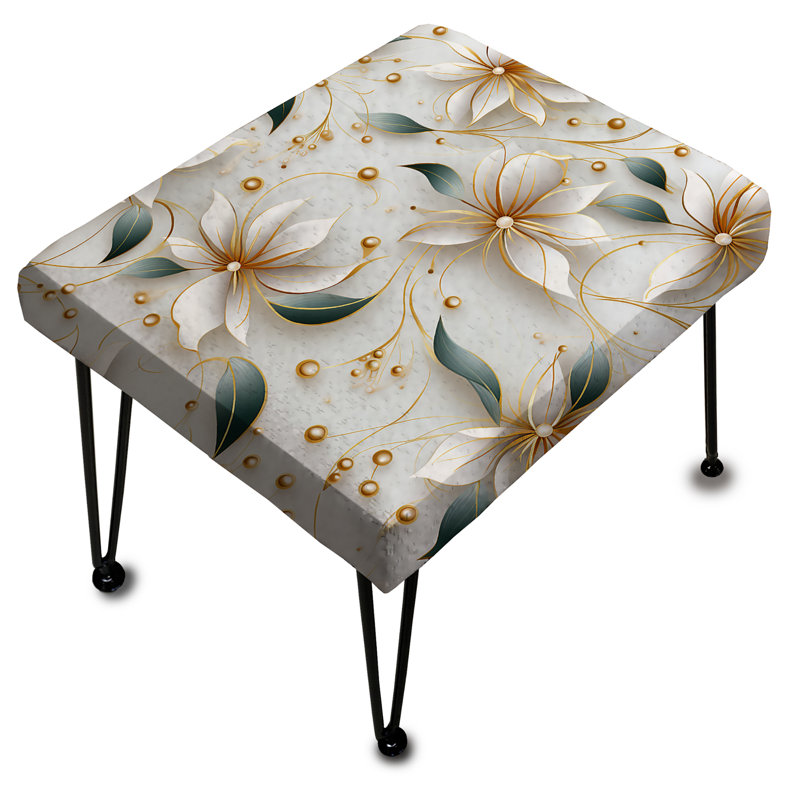 Repose-pieds rectangulaire glamour doré et perlé marbré blanc
