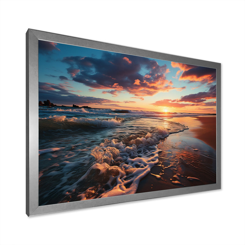 Coucher de soleil à l'horizon II, H 24 po x l 32 po x P 1 po, Cadre photo argenté