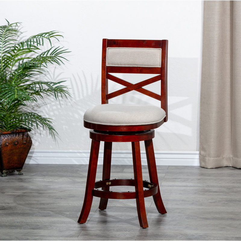 Tabouret pivotant à hauteur de comptoir 24 po, cerisier, tissu beige, rehausse le style du tabouret avec finition cerisier, siège, option relaxante et tendance