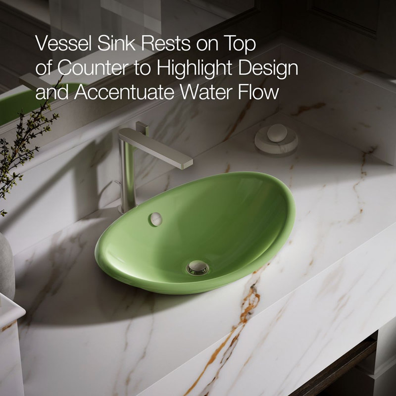 Iron Plains Metal Oval Vessel Bathroom Sink with Overflow, Fresh Green