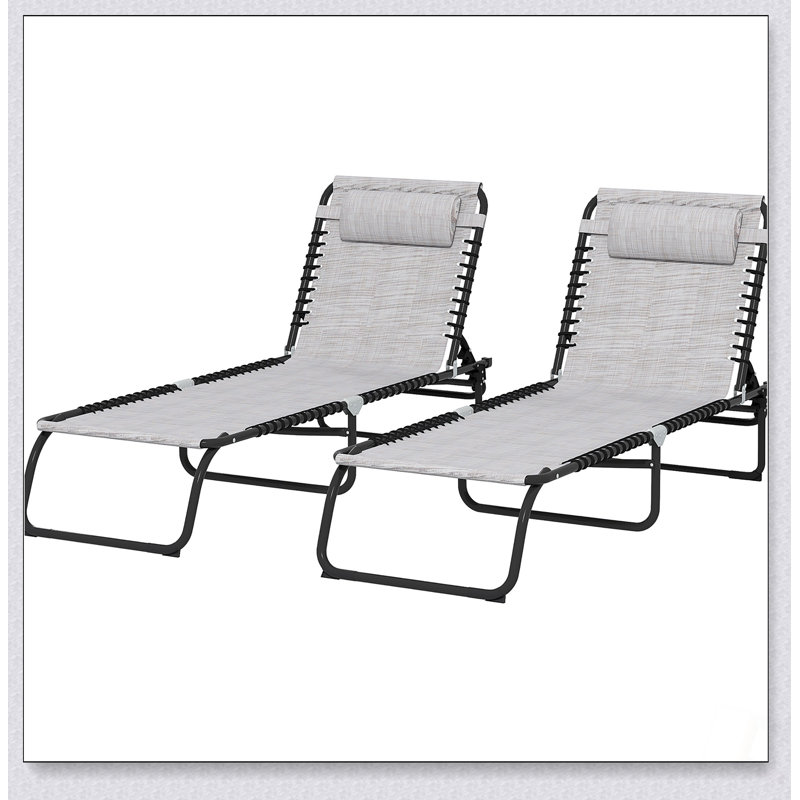 Ensemble de chaises longues pliantes Outsunny, dossier inclinable à 4 positions, filet respirant pour le confort de la plage et du patio