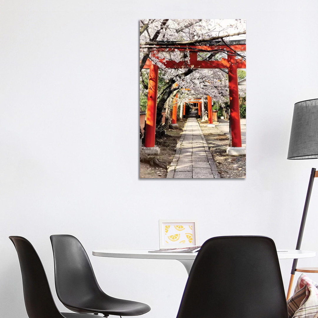 Cherry Blossoms And Torii by Philippe Hugonnard - Wrapped Canvas Print