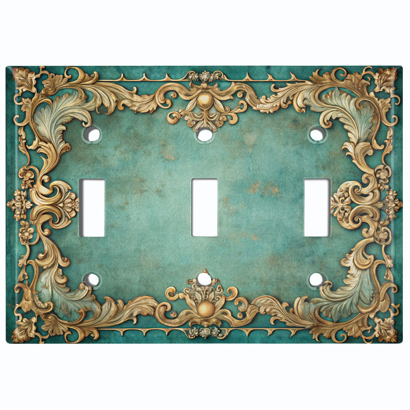 Couvercle de plaque d'interrupteur en métal; Bascule à 3 bandes standard des États-Unis - image imprimée d'un cadre floral antique