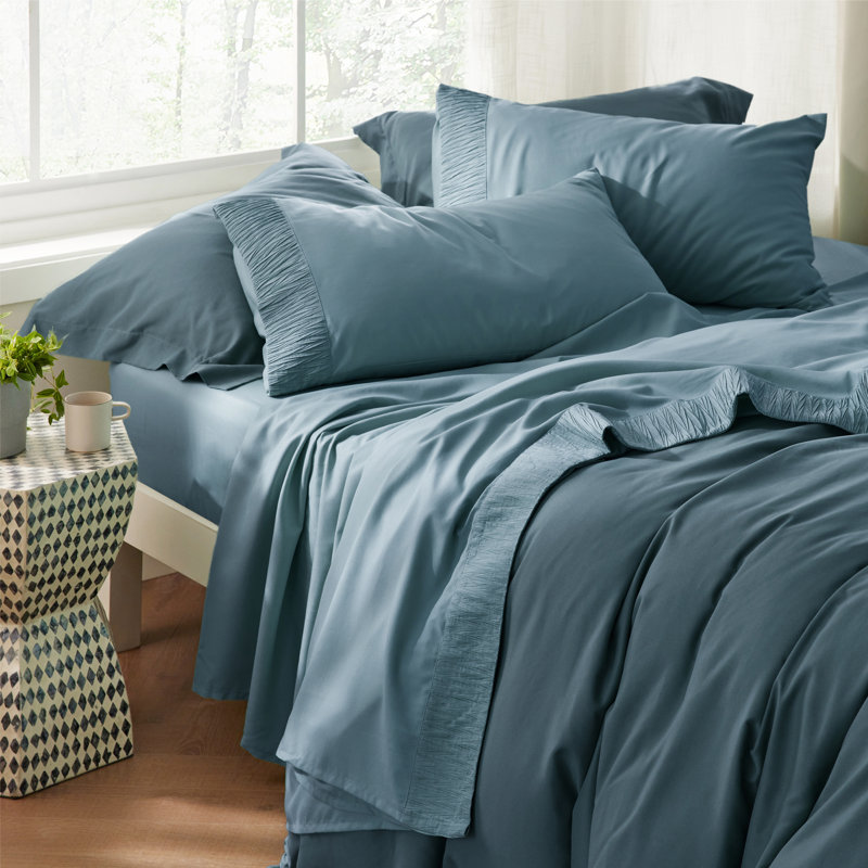 Ensemble de draps de luxe en microfibre de literie Hotel, Ensemble de draps pour lit double avec 2 taies d'o, Bleu minéral