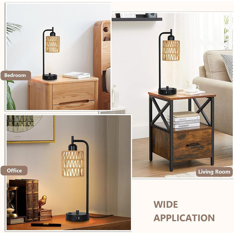 Rattan Table Lamps Set Of 2, Black
