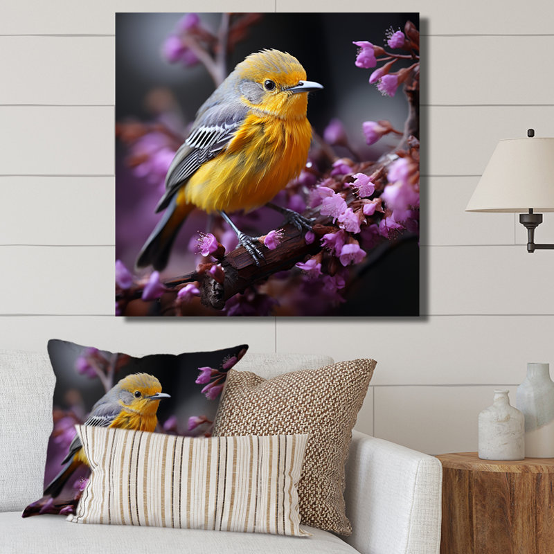 Oiseau rose en hiver II - Art mural oiseau, White Picture Framed, H 30 po x l 30 po
