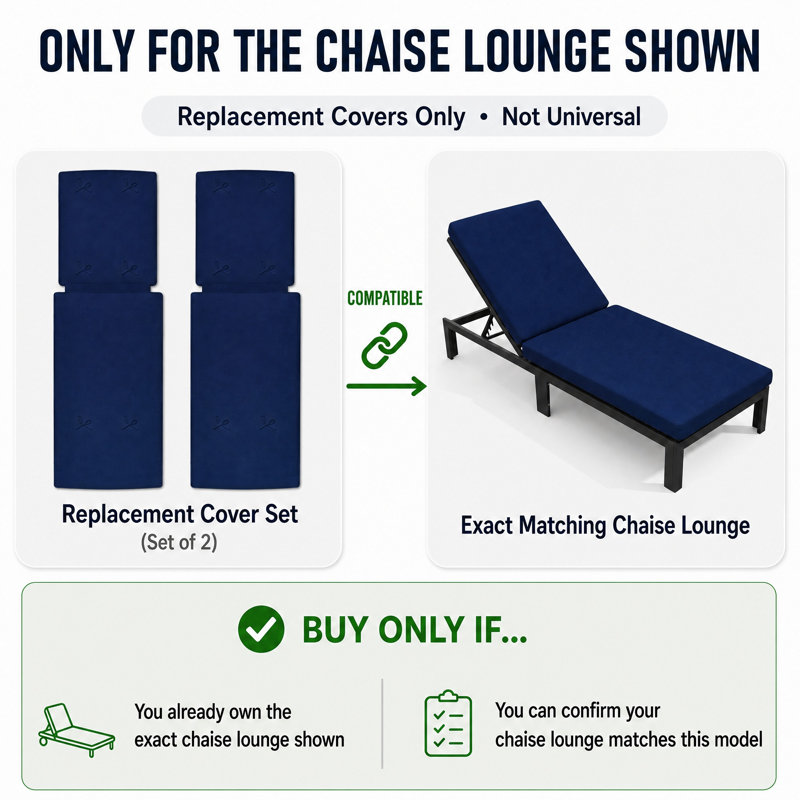 Custom Cushion Cover,  Only Covers, 2Pcs Outdoor Chaise Lounge Cushion Cover, Navy