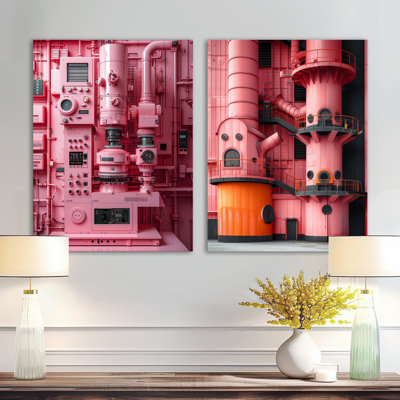 Incubateur rose noir industriel de style rétro I - ensemble moderne de 2 reproductions d'art mural en métal