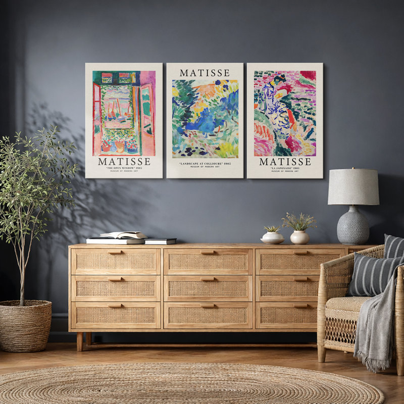 Classical Artwork "Vibrant Colorful Henri Matisse Wall Decor, Modern Abstract Landscape Wall Pictures, Large Framed Canvas Giclee Print 3 Pieces Wall Art Set"