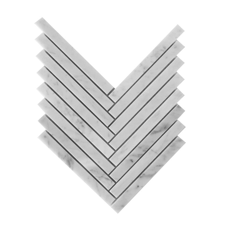 Bianco Carrara 7.5 in. x 18.5 in. Herringbone Marble Tile