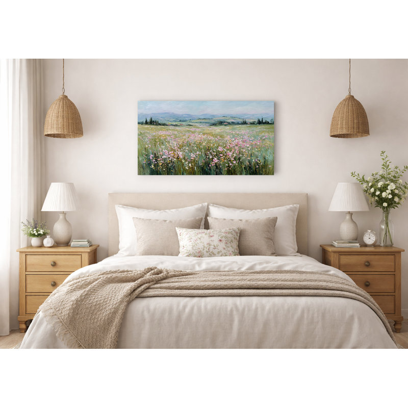«Spring Meadow Wildflower Landscape», reproduction d'art sur toile tendue, L 42 po x H 24 po x P 1,5 po