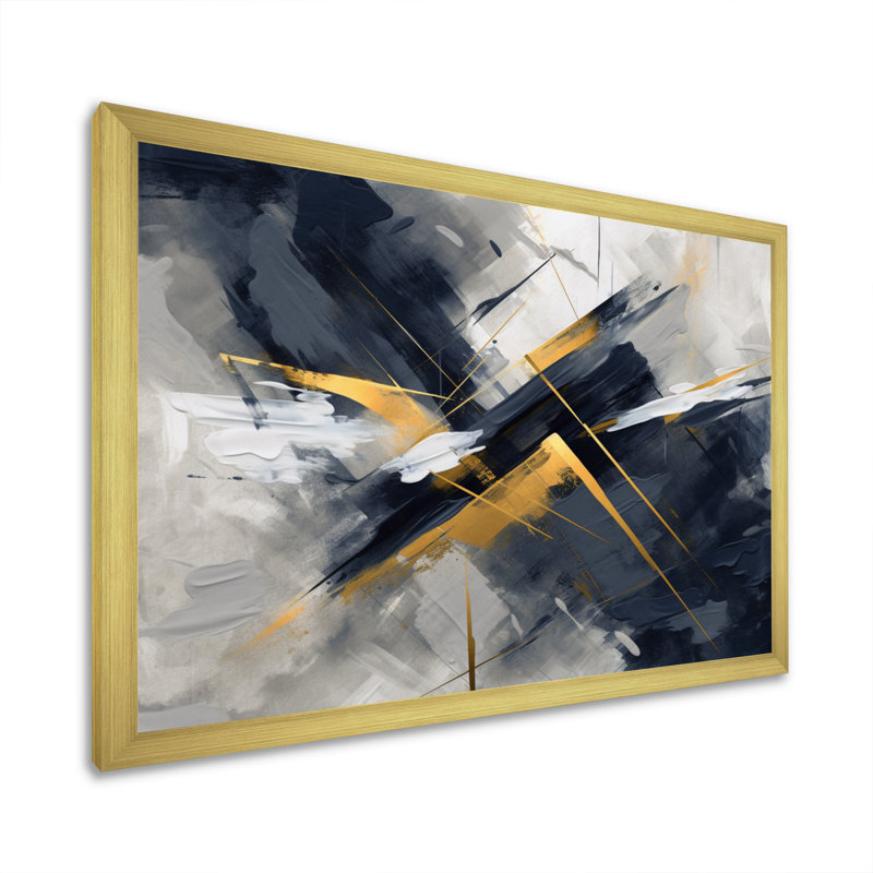 «Grey and Gold Transcendent Impressions III - Abstract Shapes», art encadré, Cadre doré simple, H 30 po x l 40 po x P 1,5 po