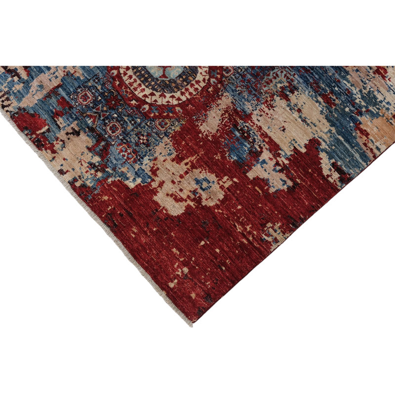 High-Quality Hand-Knotted Navy And Red Area Rug