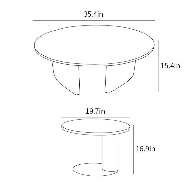 Tables basses simples de style moderne, H 15,4 po x L 35,4 po x l 35,4 po