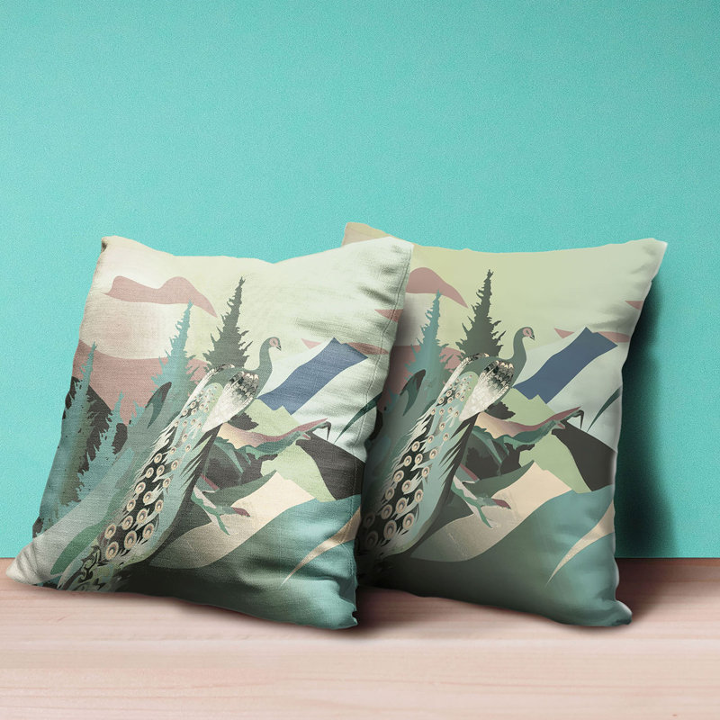 Mountain Peaock Outdoor Pillow Outdoor Reversible Throw Pillow, 18" x 18"