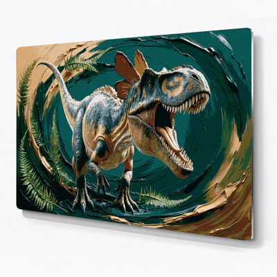 Dinosaur Dilophosaurus Green Metal Wall Art