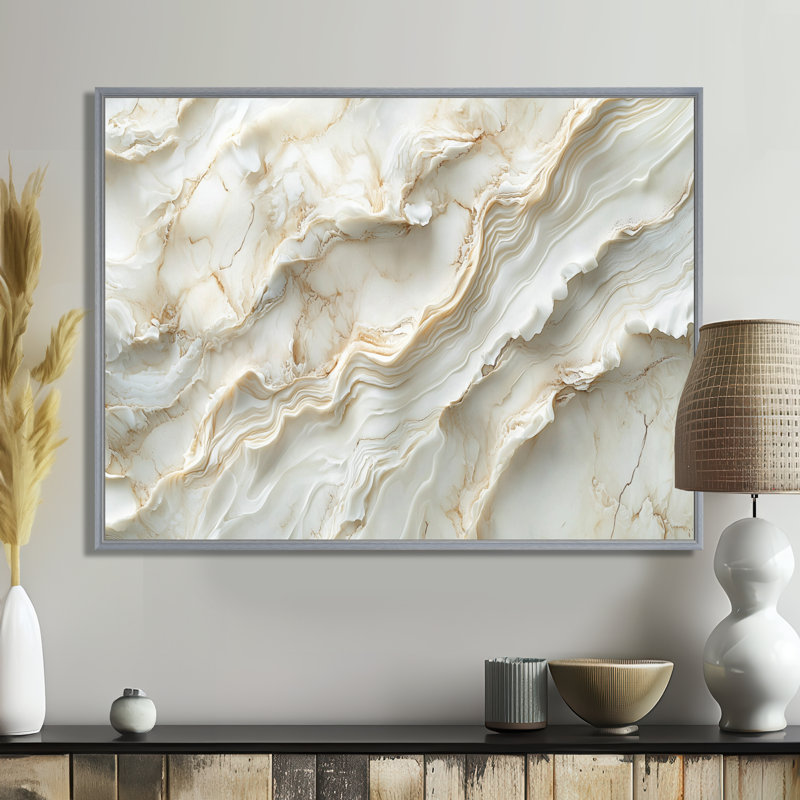 Marbre doux doux, oasis V - art abstrait grand marbre, H 24 po x l 32 po, Avec cadre, Argent argent