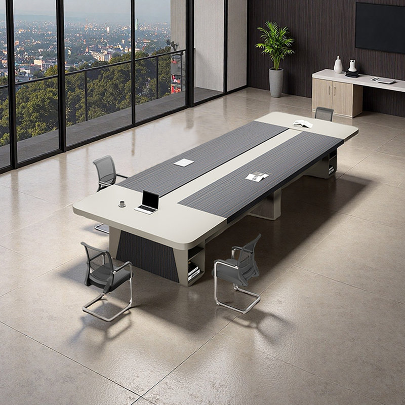 Table de conférence Modern, H 29,52 po x L 137,79 po x l 59,05 po, Gris / Blanc cassé