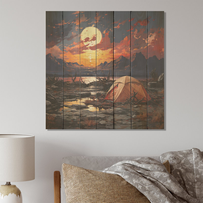 Seaside Sunset Camp II - chambre de bébé sur bois, H 15 po x l 15 po