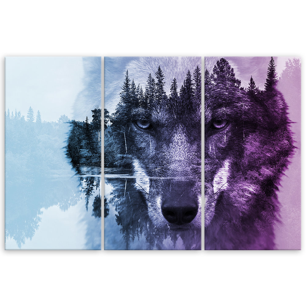 Leinwandbild Wolf Animals Forest Purple