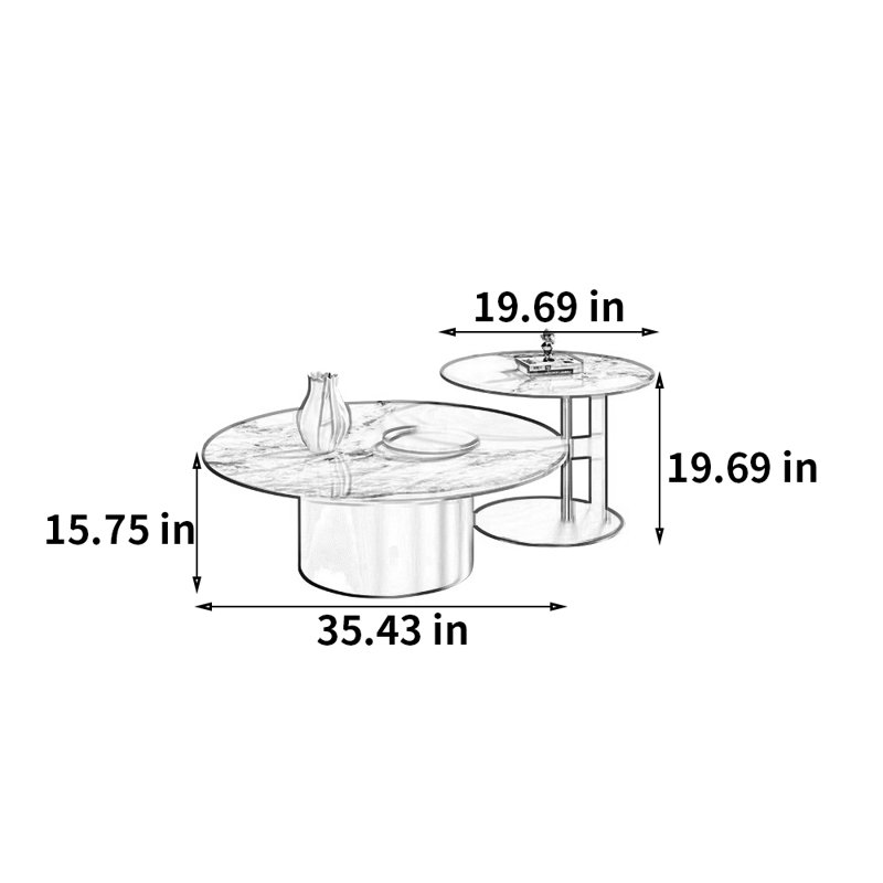 Ensemble de tables basses en pierre italienne, 19.69" H x 55.12" L x 35.43" W, Gold