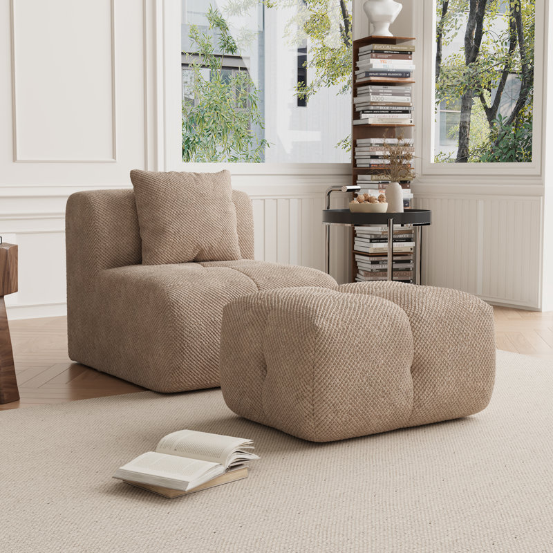 Ensemble de fauteuil de chambre et repose-pieds rembourrés sans accoudoirs, Taupe