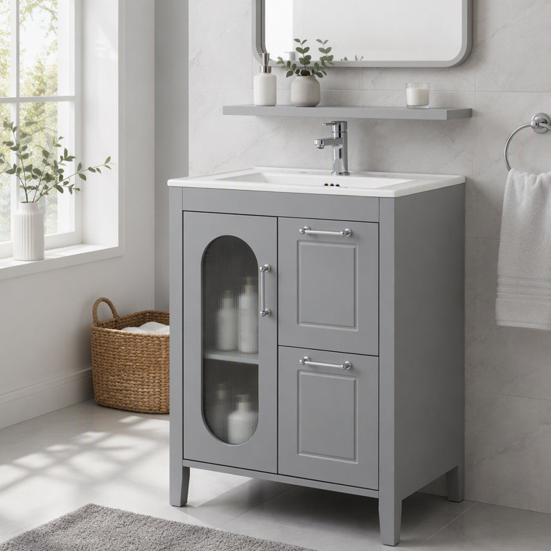 Meuble-lavabo 24 po avec lavabo et rangement élégant, Gris