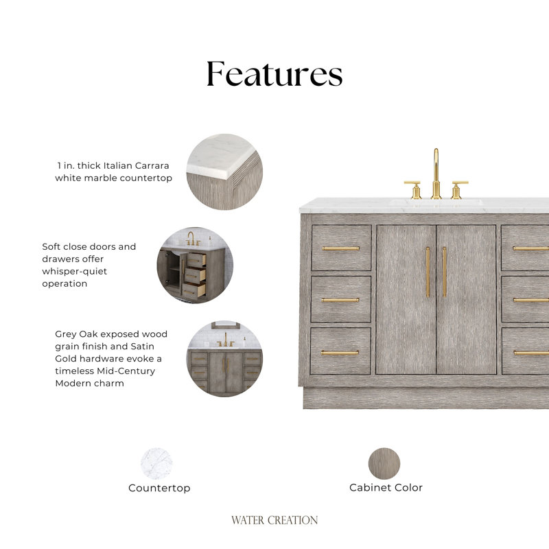Hugo 48'' W Single Vanity, Satin Gold