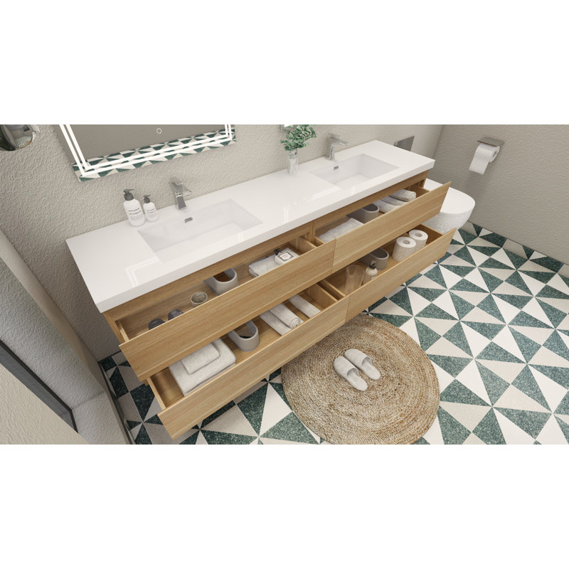 Amahia Double Bathroom Vanity with Acrylic Top, White Oak