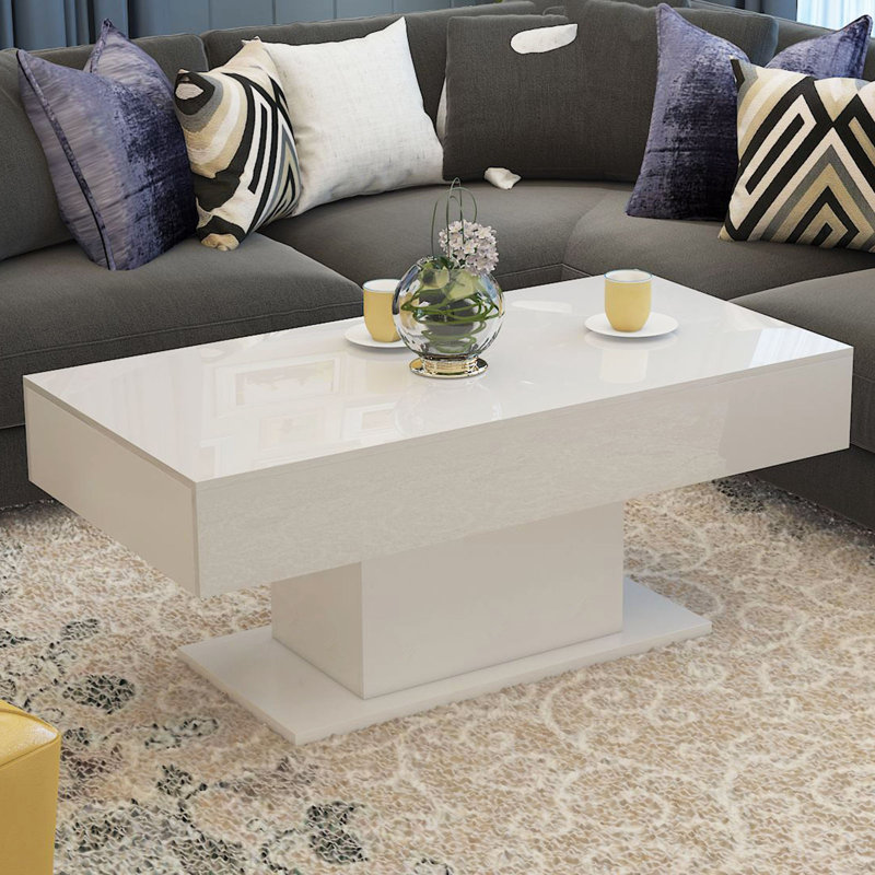 High Gloss Coffee Table with 16 Colors LED Lights, White