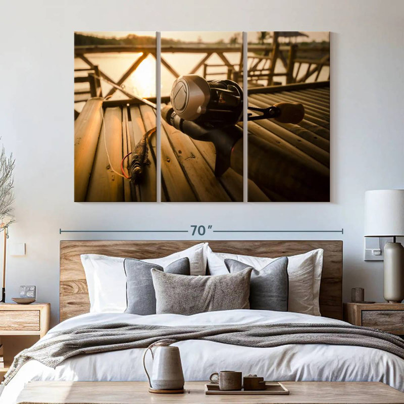 «Bass Fishing Set», 3 pièces sur toile, H 42 po x l 65 po x P 1,25 po