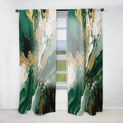 Green and Gold Liquid Magic I - Modern Curtain - Velvet Room Darkening - 1 panel