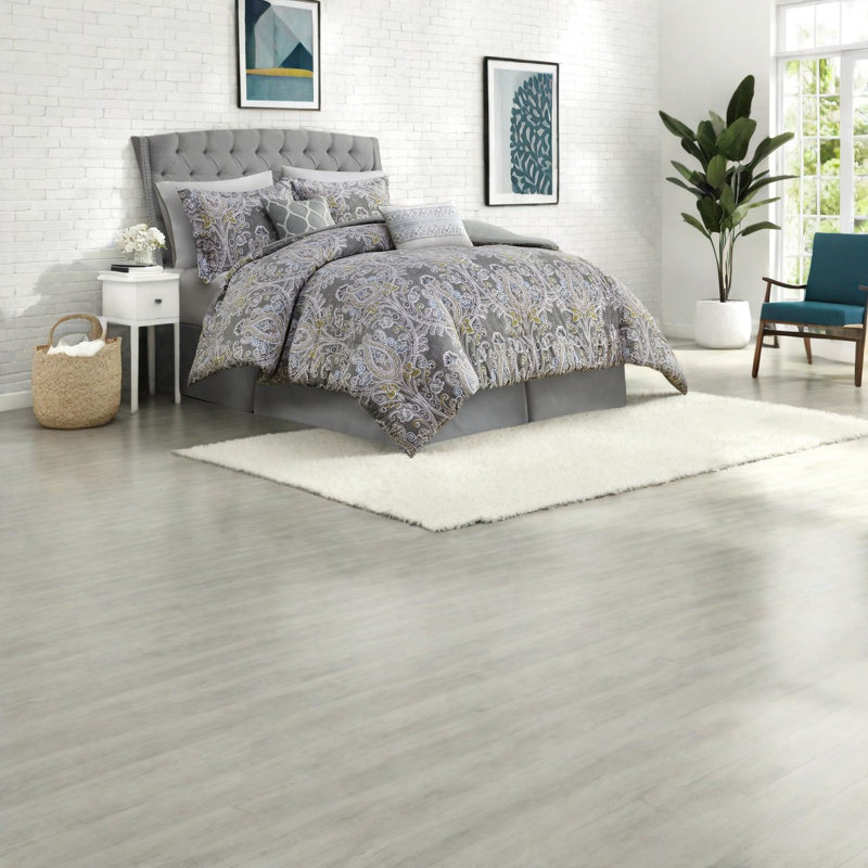 Ensemble de literie en coton élégant, édredon gris damassé pour la maison