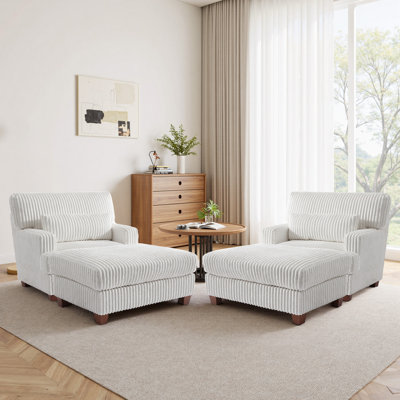Modern Chaise Lounge Chair With Movable Ottoman And Pillow(Set Of 2)