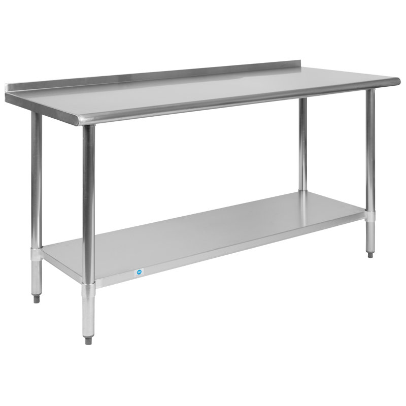 60" Stainless Steel 18 Gauge Commercial Work Table with Shelf & Backsplash