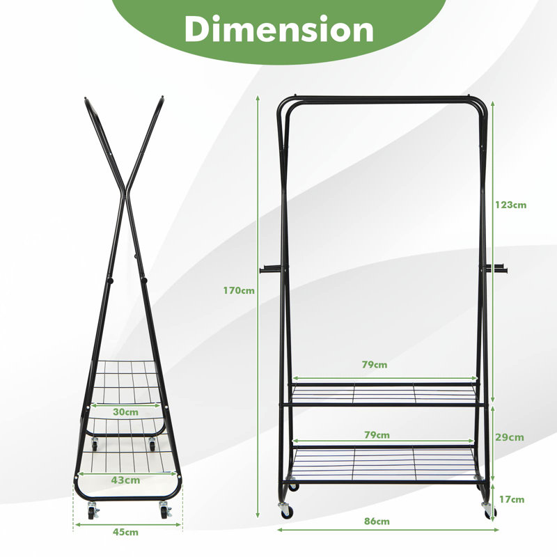 Adamstown 86cm Rolling Industrial Pipe Clothing Rack