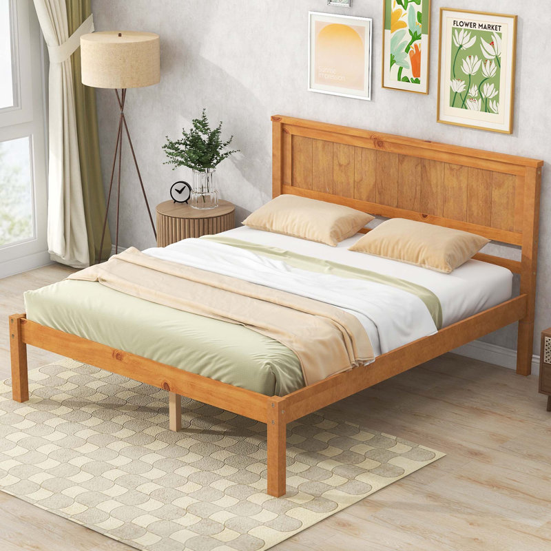 Platform Bed Frame With Headboard, Wood Slat Support, No Box Spring Needed,Twin, Full, Oak