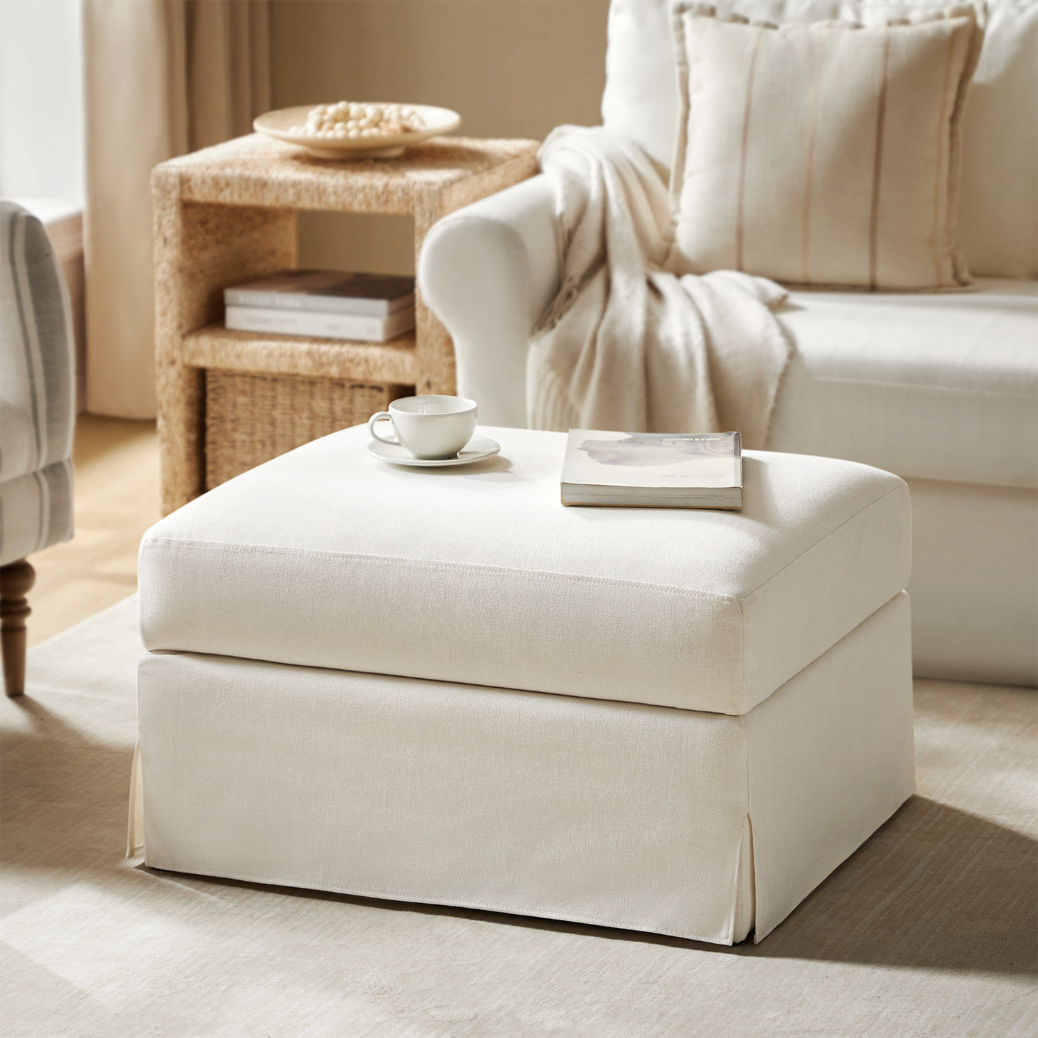 Latitude Run® Kimberley Farmhouse 30'' W Upholstered Slipcover Ottoman with Storage and Flip-Top Tray & Reviews | Wayfair