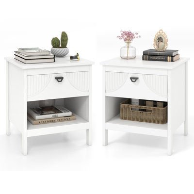 2-tier End Table w/Drawer Open Storage Shelf 2 Tiers Nightstand Bedroom